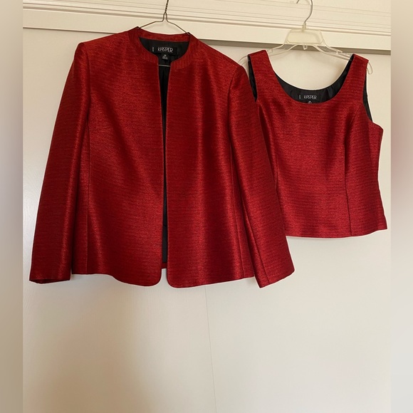 Kasper!!! Vintage 3pc Red and Black Pantsuit. SZ 14 Petite - Picture 5 of 14